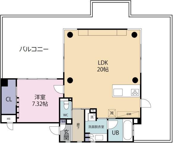 CUBE-G西船場(1LDK/7階)の間取り写真