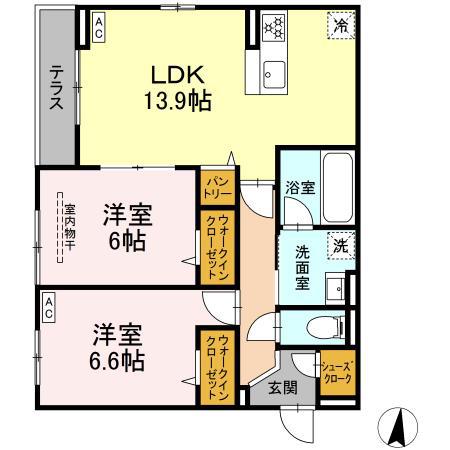 ディー パイナ 子母口2(2LDK/3階)の間取り写真