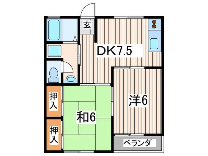マリンライフII(2DK/2階)の間取り写真