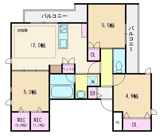 SWEET ROOTSくすのき台(3LDK/3階)の間取り写真