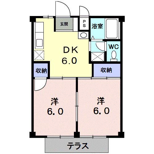 シティハイツオヨベA(2DK/1階)の間取り写真