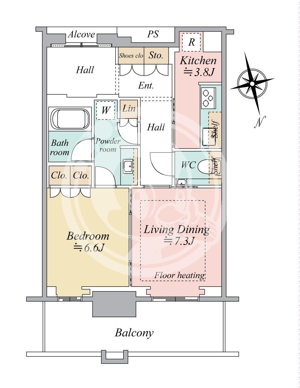 グラングリーン大阪 THE ノース RESIDENCE(1LDK/16階)の間取り写真
