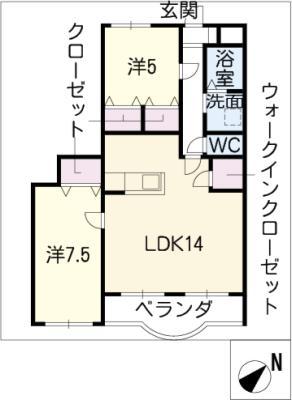 フェリース(2LDK/2階)の間取り写真
