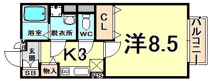 モンテローザ(1K/2階)の間取り写真