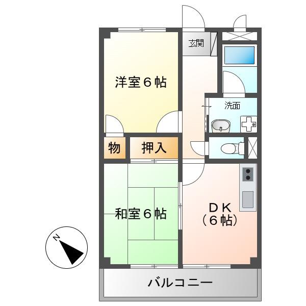 PROMENADE AOKI B(2DK/2階)の間取り写真