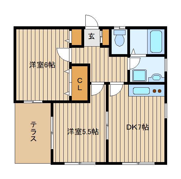 フォレストガーデン(2DK/1階)の間取り写真