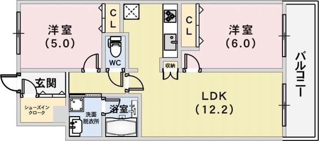 アーバネックス元町通(2LDK/3階)の間取り写真
