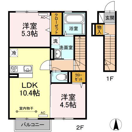 サニースクエア(2LDK/2階)の間取り写真