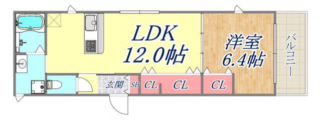 SOLEADO塚口(1LDK/1階)の間取り写真