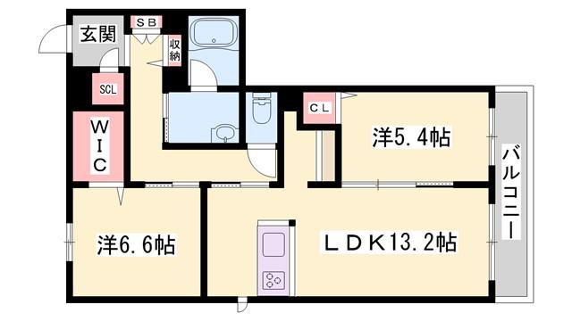 オカバ姫路網干シャーメゾン(2LDK/3階)の間取り写真