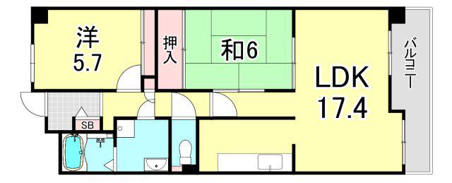 フロンティアホームズ芦屋(2LDK/5階)の間取り写真