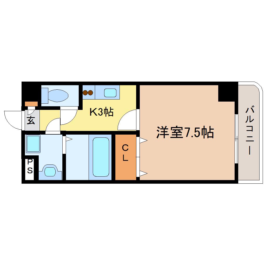 サンパティーク泉中央(1K/3階)の間取り写真