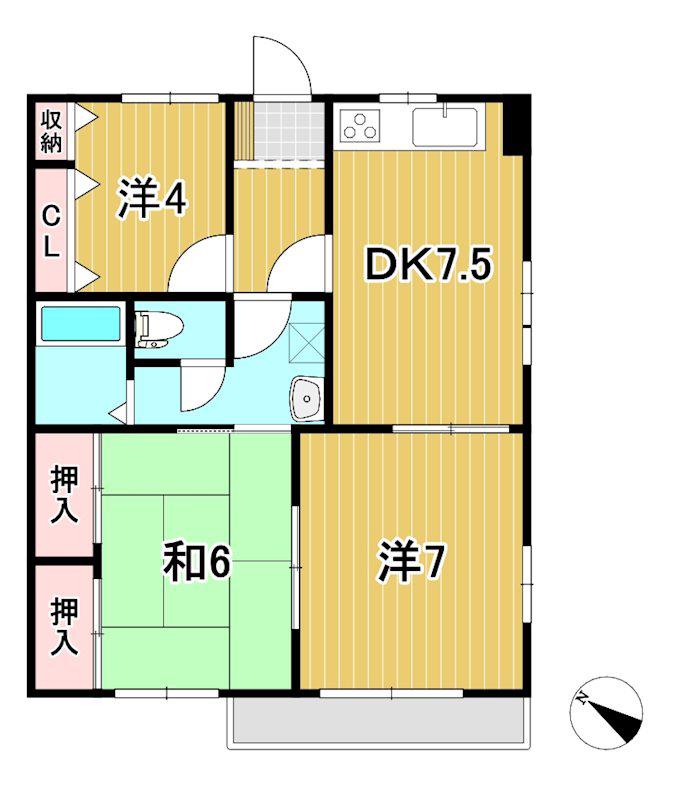 タジリ シーサイドヴィラD(3DK/1階)の間取り写真