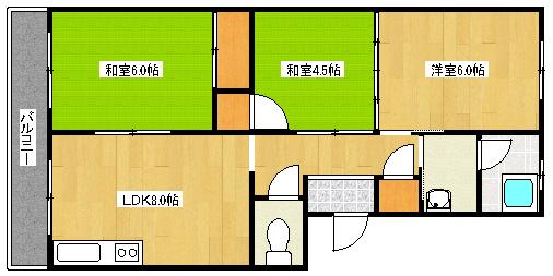 サンハイツ石丸(3LDK/4階)の間取り写真