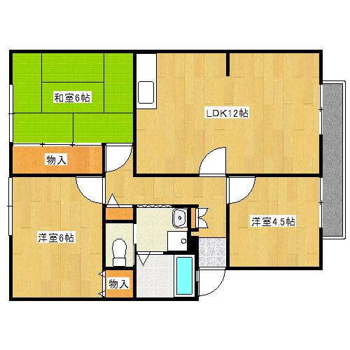 サンビレッジ西大寺 E(3LDK/2階)の間取り写真
