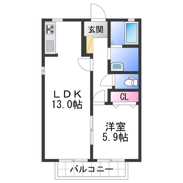 ハイツ萩(1LDK/2階)の間取り写真