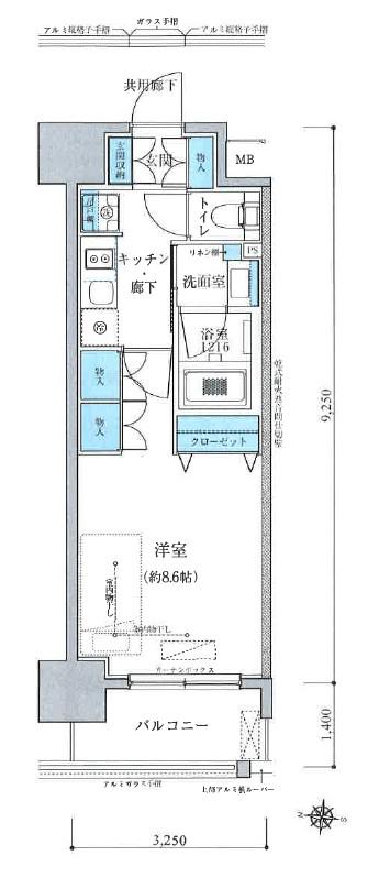 TENAS丸の内(1K/9階)の間取り写真