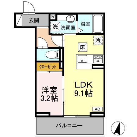 D CREST 田沼3丁目(1LDK/1階)の間取り写真
