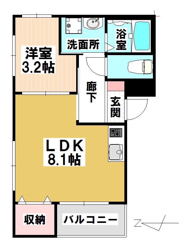 オウルージュ鶴里駅前(1LDK/2階)の間取り写真