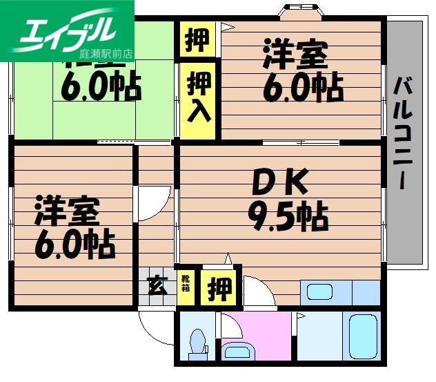 サンビレッジスカイバレーA棟(3DK/2階)の間取り写真