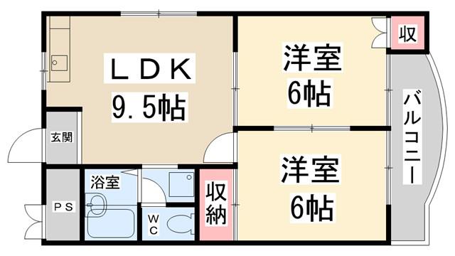 シルクルーム花屋敷(2LDK/3階)の間取り写真