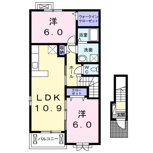 エスポアール甘木(2LDK/2階)の間取り写真