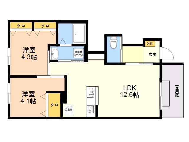 原町2丁目アパート(2LDK/1階)の間取り写真