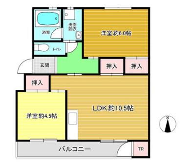 赤坂コーポ北棟(2LDK/1階)の間取り写真