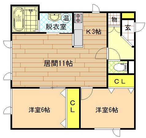 WIN DAM B(2LDK/1階)の間取り写真