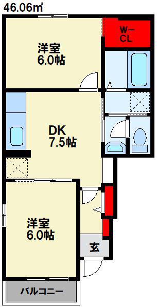 グーテンターク つなわき A(2DK/1階)の間取り写真