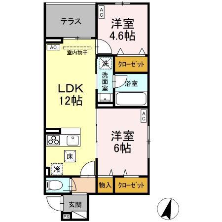 ASSET-COURT八坂(2LDK/1階)の間取り写真