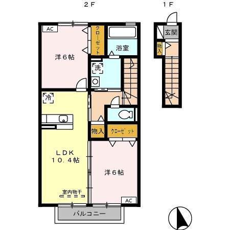 グランディールB(2LDK/2階)の間取り写真