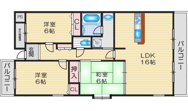 シャトレ上山手(3LDK/3階)の間取り写真