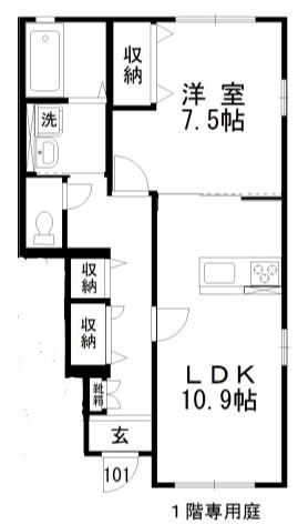 ラグドールA(1LDK/1階)の間取り写真