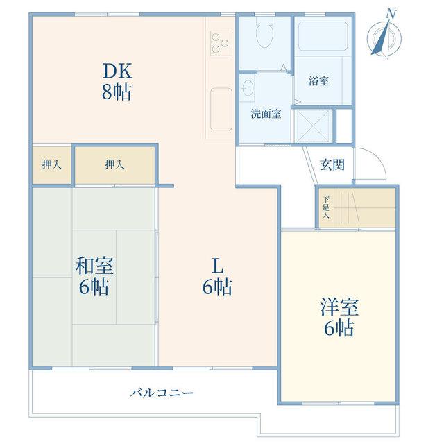 長津田団地3号棟(2LDK/4階)の間取り写真