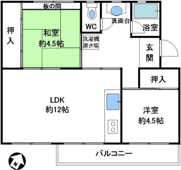 鈴蘭台第3団地6号棟(2LDK/1階)の間取り写真