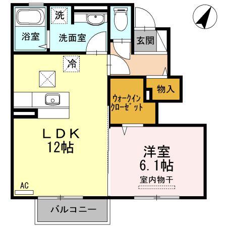 ハピネス B棟(1LDK/1階)の間取り写真