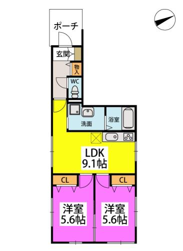 ウィルスクエア(2LDK/1階)の間取り写真