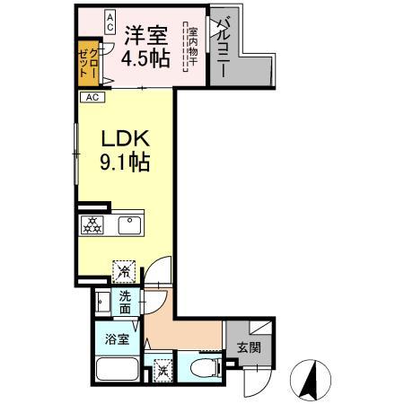 セレスティア大島(1LDK/1階)の間取り写真