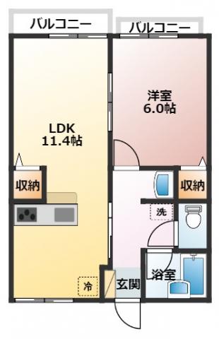 青木ハイツA(1LDK/1階)の間取り写真