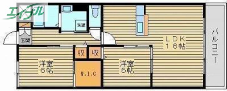 ラシュレ浜野(2LDK/3階)の間取り写真