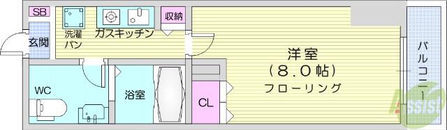 パレスRX大和町(1K/5階)の間取り写真