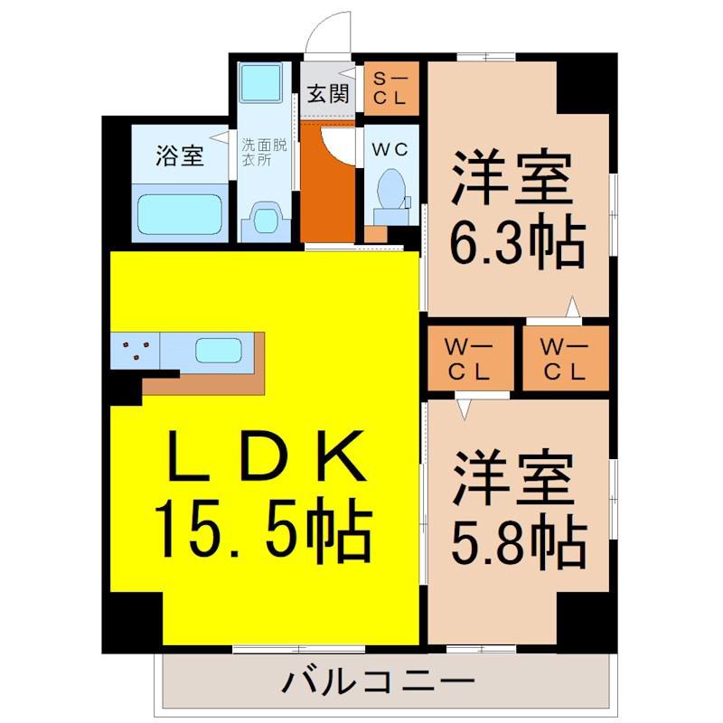 LIVEFLAT吹上(2LDK/7階)の間取り写真