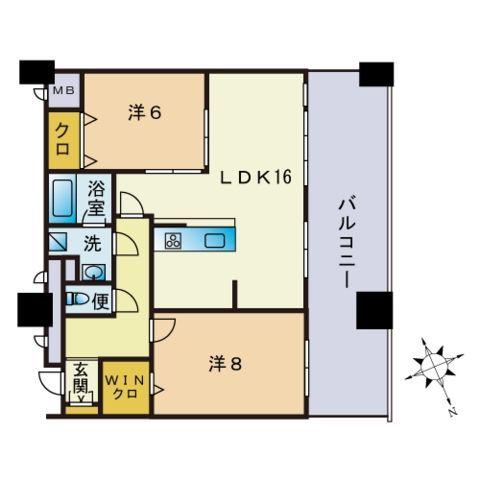 KDXレジデンス大濠ハーバービュータワー(2LDK/4階)の間取り写真