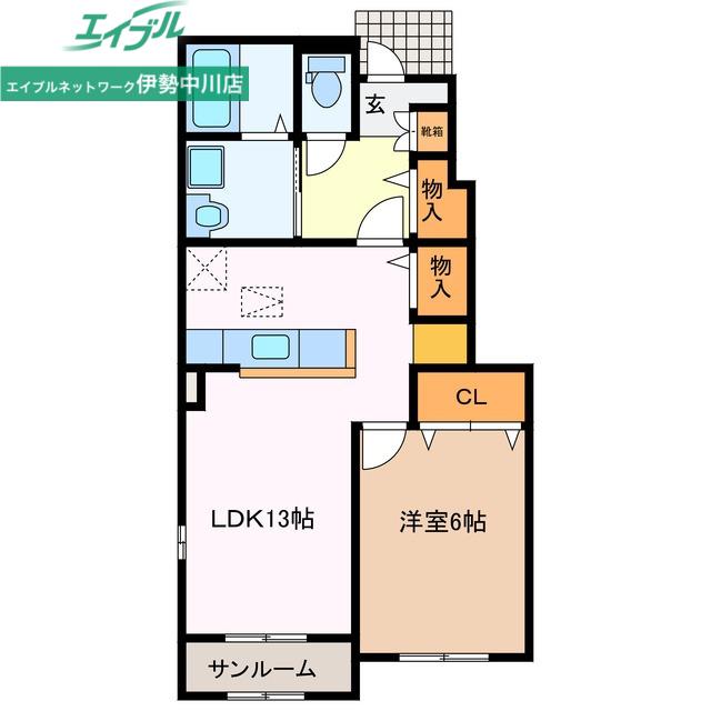サン パインテイルC(1LDK/1階)の間取り写真
