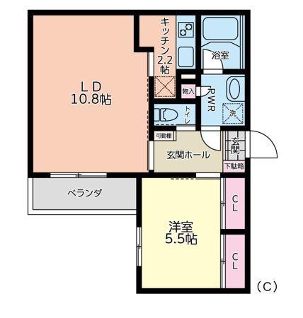 パインコート本厚木(1LDK/2階)の間取り写真