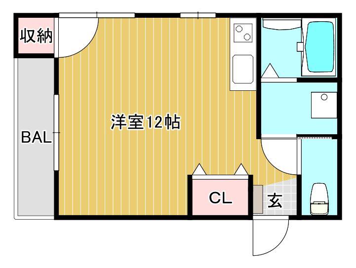 F・Kハイム(ワンルーム/1階)の間取り写真