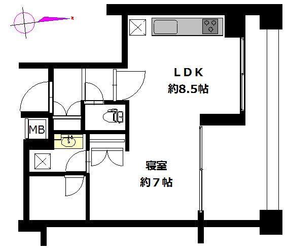 ディルッソ西間門(1LDK/3階)の間取り写真