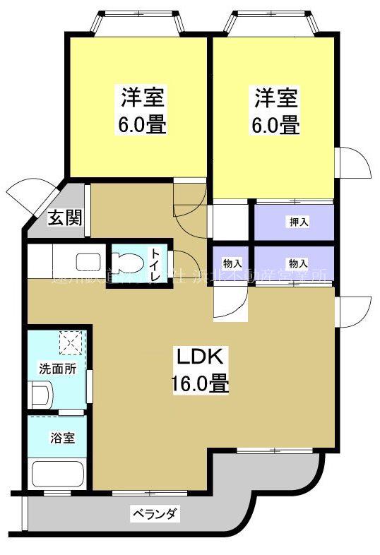 遠鉄ハイツ西ヶ崎F棟(2LDK/2階)の間取り写真