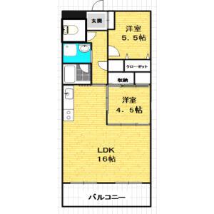 ブルーデル東一社(2LDK/3階)の間取り写真